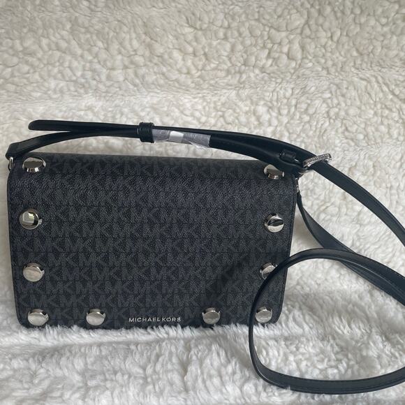 Brand New Michael Kors LOGO Black Gray Crossbody Purse Bag Black MSRP $298 - Picture 2 of 10